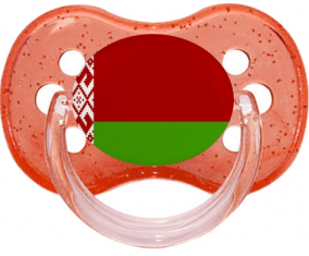 Bandera bielorrusa chupa cereza roja con lentejuelas