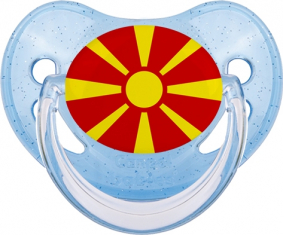 Tetina fisiológica de lentejuelas azules con bandera de Macedonia del Norte