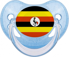 Tetina fisiológica de lentejuelas azules con bandera de Uganda