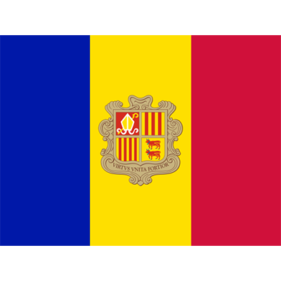 Bandera Oficial de Andorra, ideal para personalizar productos de bebé como chupetes y bodis en chupete-bebe.com.