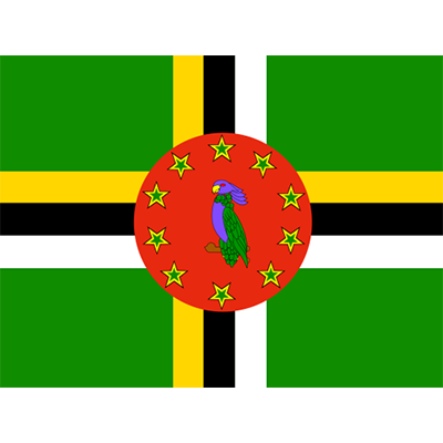 Bandera Oficial de Dominica para personalizar artículos de bebé, ideal para chupetes y bodis. Encuentra más en chupete-bebe.com.