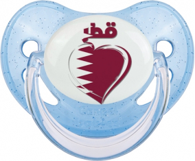 Qatar en árabe - Corazón de suceto fisiológico azul con lentejuelas