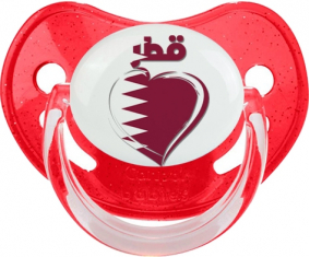 Qatar en árabe - Corazón de suceto fisiológico rojo con lentejuelas