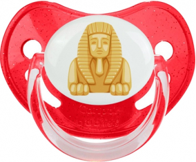 Estatua de esfinge egipcia símbolo de la tetina fisiológica roja del antiguo Egipto con lentejuelas