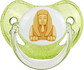 Estatua de esfinge egipcia símbolo de la tetina fisiológica verde de lentejuelas del antiguo Egipto