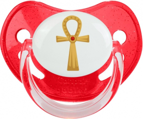 Cruz Copta Egipcia en oro o ankh con piruleta fisiológica roja con lentejuelas