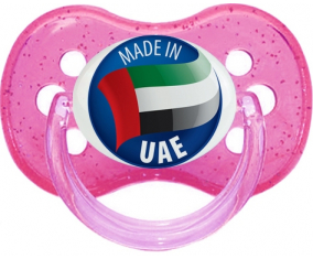 Hecho en lentejuelas rosas de los Emiratos Árabes Unidos