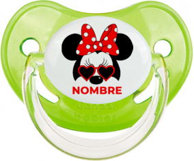 Disney Minnie Knot rojo lunar blanco lunar bisel rojo con nombre: Chupete fisiológica