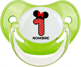 Disney Minnie Número 1 blanco rojo lunar salpica mariposa roja con nombre: Chupete Fisiológica