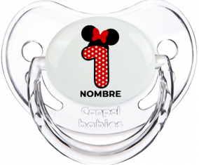 Disney Minnie Número 1 blanco rojo lunar salpica mariposa roja con nombre: Chupete Fisiológica