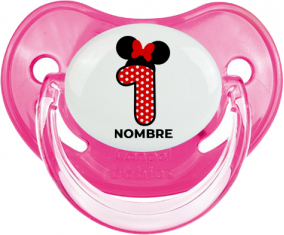 Disney Minnie Número 1 blanco rojo lunar salpica mariposa roja con nombre: Chupete Fisiológica