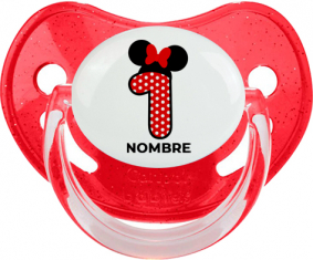 Disney Minnie Número 1 blanco rojo lunar salpica mariposa roja con nombre: Chupete Fisiológica