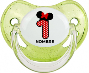 Disney Minnie Número 1 blanco rojo lunar salpica mariposa roja con nombre: Chupete Fisiológica