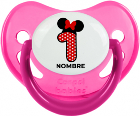 Disney Minnie Número 1 blanco rojo lunar salpica mariposa roja con nombre: Chupete Fisiológica