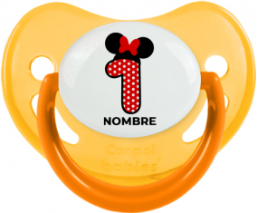 Disney Minnie Número 1 blanco rojo lunar salpica mariposa roja con nombre: Chupete Fisiológica