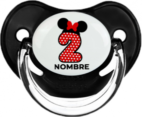 Disney Minnie Número 2 blanco rojo lunar salpica mariposa roja con nombre: Chupete Fisiológica