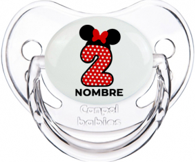 Disney Minnie Número 2 blanco rojo lunar salpica mariposa roja con nombre: Chupete Fisiológica