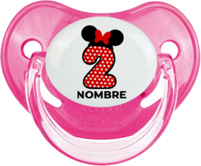 Disney Minnie Número 2 blanco rojo lunar salpica mariposa roja con nombre: Chupete Fisiológica