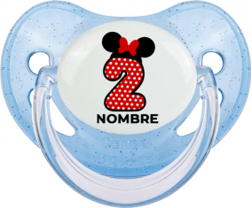 Disney Minnie Número 2 blanco rojo lunar salpica mariposa roja con nombre: Chupete Fisiológica