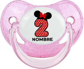 Disney Minnie Número 2 blanco rojo lunar salpica mariposa roja con nombre: Chupete Fisiológica