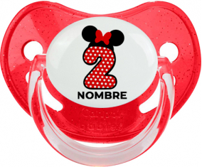 Disney Minnie Número 2 blanco rojo lunar salpica mariposa roja con nombre: Chupete Fisiológica