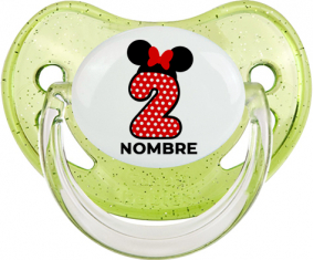 Disney Minnie Número 2 blanco rojo lunar salpica mariposa roja con nombre: Chupete Fisiológica