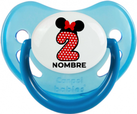 Disney Minnie Número 2 blanco rojo lunar salpica mariposa roja con nombre: Chupete Fisiológica