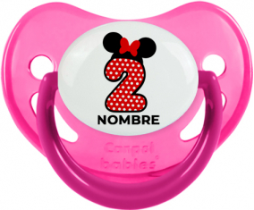 Disney Minnie Número 2 blanco rojo lunar salpica mariposa roja con nombre: Chupete Fisiológica
