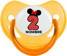 Disney Minnie Número 2 blanco rojo lunar salpica mariposa roja con nombre: Chupete Fisiológica