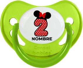Disney Minnie Número 2 blanco rojo lunar salpica mariposa roja con nombre: Chupete Fisiológica