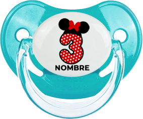 Disney Minnie Número 3 blanco rojo lunar salpica mariposa roja con nombre: Chupete fisiológica personnalisée