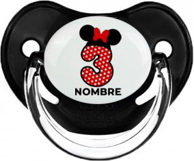 Disney Minnie Número 3 blanco rojo lunar salpica mariposa roja con nombre: Chupete fisiológica