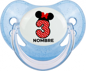 Disney Minnie Número 3 blanco rojo lunar salpica mariposa roja con nombre: Chupete fisiológica