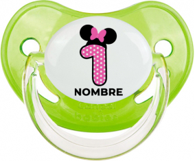 Disney Minnie Número 1 rosa polka puntos mariposa rosa con nombre: Chupete Fisiológica