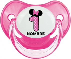 Disney Minnie Número 1 rosa polka puntos mariposa rosa con nombre: Chupete Fisiológica