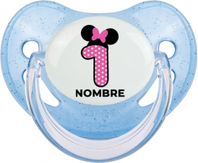 Disney Minnie Número 1 rosa polka puntos mariposa rosa con nombre: Chupete Fisiológica