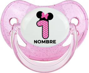 Disney Minnie Número 1 rosa polka puntos mariposa rosa con nombre: Chupete Fisiológica