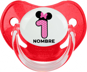 Disney Minnie Número 1 rosa polka puntos mariposa rosa con nombre: Chupete Fisiológica