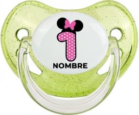 Disney Minnie Número 1 rosa polka puntos mariposa rosa con nombre: Chupete Fisiológica