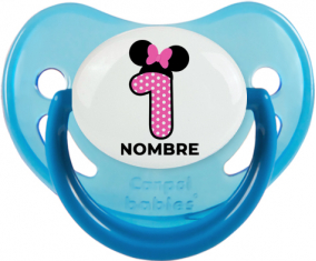 Disney Minnie Número 1 rosa polka puntos mariposa rosa con nombre: Chupete Fisiológica