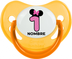 Disney Minnie Número 1 rosa polka puntos mariposa rosa con nombre: Chupete Fisiológica