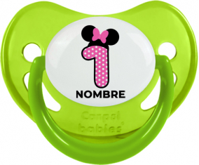 Disney Minnie Número 1 rosa polka puntos mariposa rosa con nombre: Chupete Fisiológica