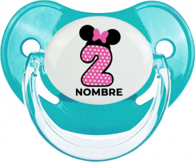 Disney Minnie Número 2 rosa rosa polka puntos mariposa rosa con nombre: Chupete Fisiológica personnalisée