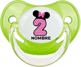 Disney Minnie Número 2 rosa rosa polka puntos mariposa rosa con nombre: Chupete Fisiológica