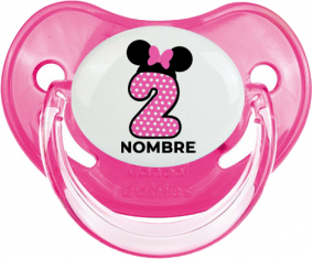 Disney Minnie Número 2 rosa rosa polka puntos mariposa rosa con nombre: Chupete Fisiológica
