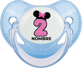 Disney Minnie Número 2 rosa rosa polka puntos mariposa rosa con nombre: Chupete Fisiológica