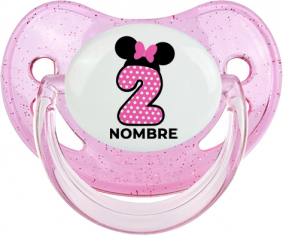 Disney Minnie Número 2 rosa rosa polka puntos mariposa rosa con nombre: Chupete Fisiológica