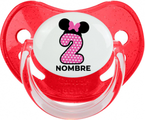 Disney Minnie Número 2 rosa rosa polka puntos mariposa rosa con nombre: Chupete Fisiológica