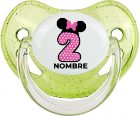 Disney Minnie Número 2 rosa rosa polka puntos mariposa rosa con nombre: Chupete Fisiológica