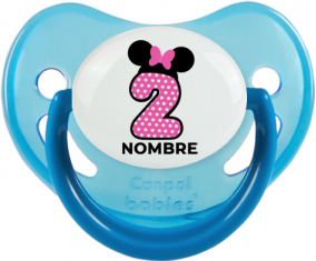 Disney Minnie Número 2 rosa rosa polka puntos mariposa rosa con nombre: Chupete Fisiológica
